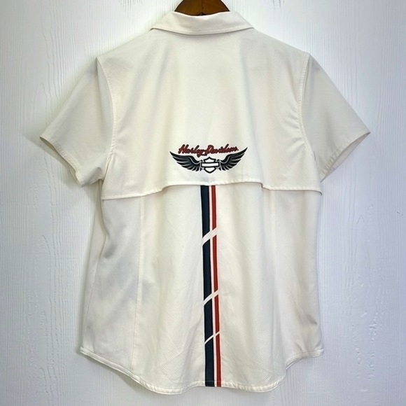 Harley Davidson - Ivory Performance Fast Dry Vented Woven Button Up Shirt Size L - Picture 10 of 13